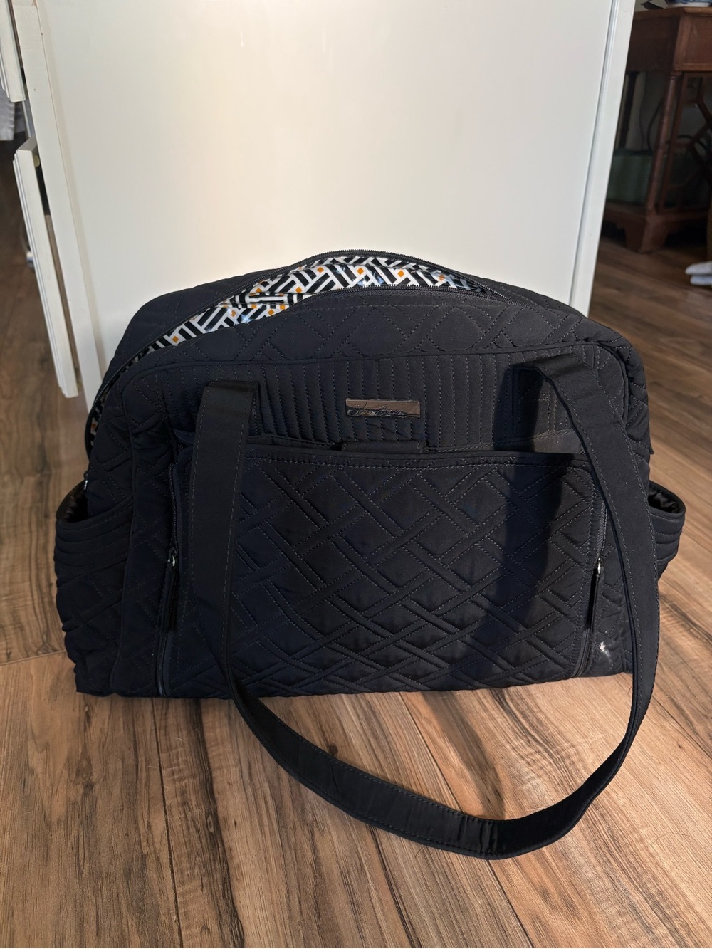 Vera Bradley Black Quilted Baby Diaper Bag Tote Microfiber Geometric Lining